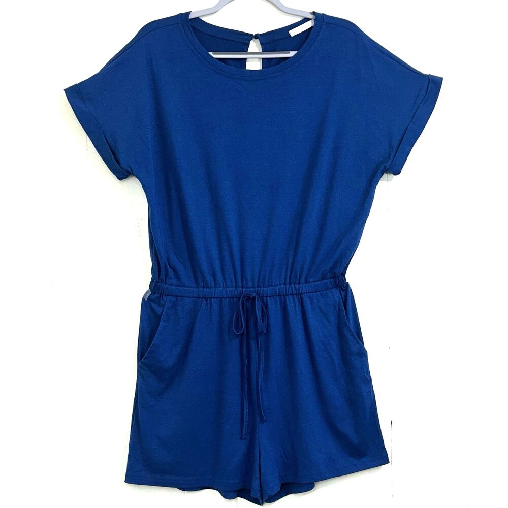 KIRUNDO Women’s Romper Size Large Blue Lounge Casual Romper Short Sleeve